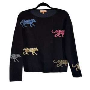 Philosophy Black Colorful Leopard Cheetah Print Sweater Size Large